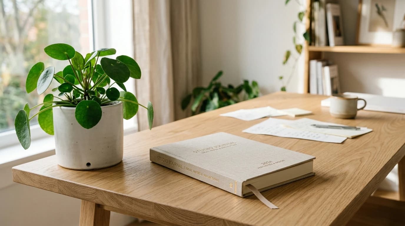 Ideas, Content, Campaigns, Growth notebook on desk